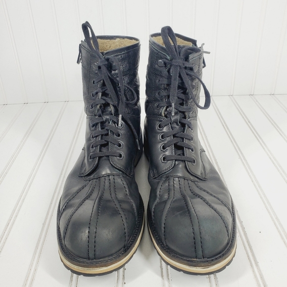 Andrew Marc Rutland Black Leather Lace Up Zip Boots - Picture 3 of 12